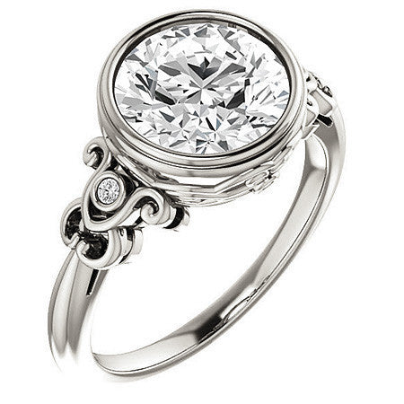 Round Moissanite Bezel Scroll Engagement Ring