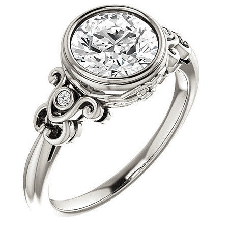 Round Moissanite Bezel Scroll Engagement Ring