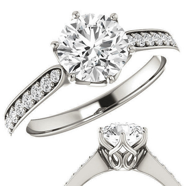 Round Brilliant Engagement Ring with Pave set Side Stones