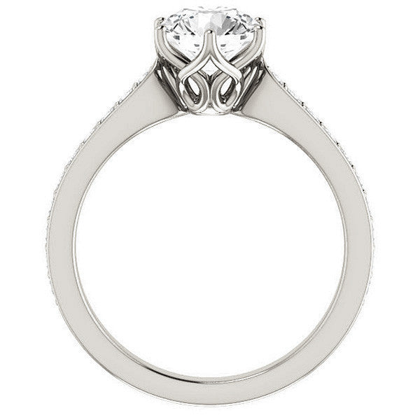 Round Brilliant Engagement Ring with Pave set Side Stones