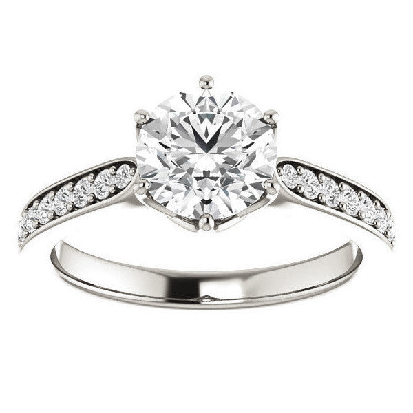 Round Brilliant Engagement Ring with Pave set Side Stones