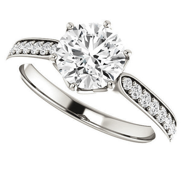 Round Brilliant Engagement Ring with Pave set Side Stones