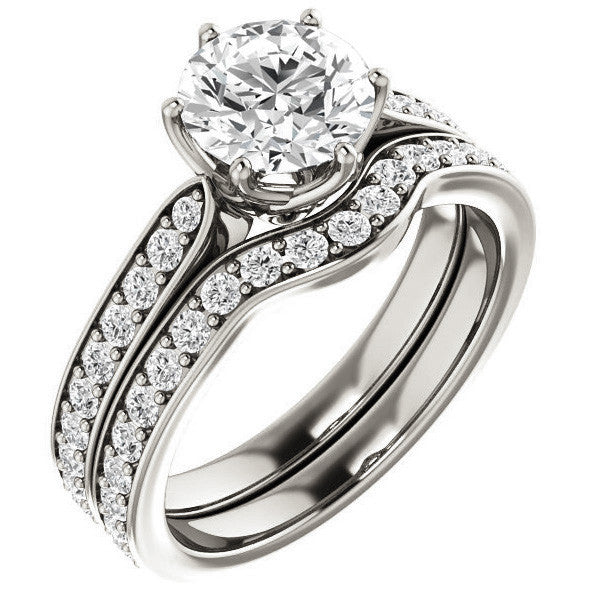 Round Brilliant Engagement Ring with Pave set Side Stones
