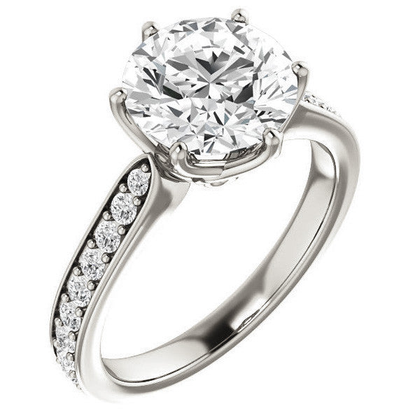Round Brilliant Engagement Ring with Pave set Side Stones