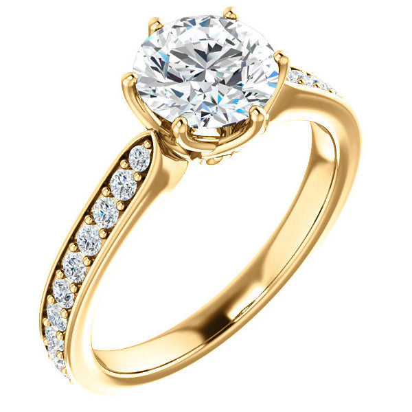 Round Brilliant Engagement Ring with Pave set Side Stones