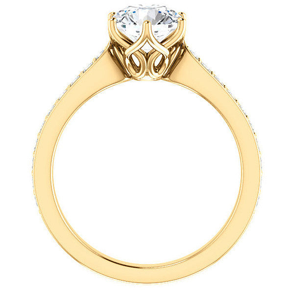 Round Brilliant Engagement Ring with Pave set Side Stones