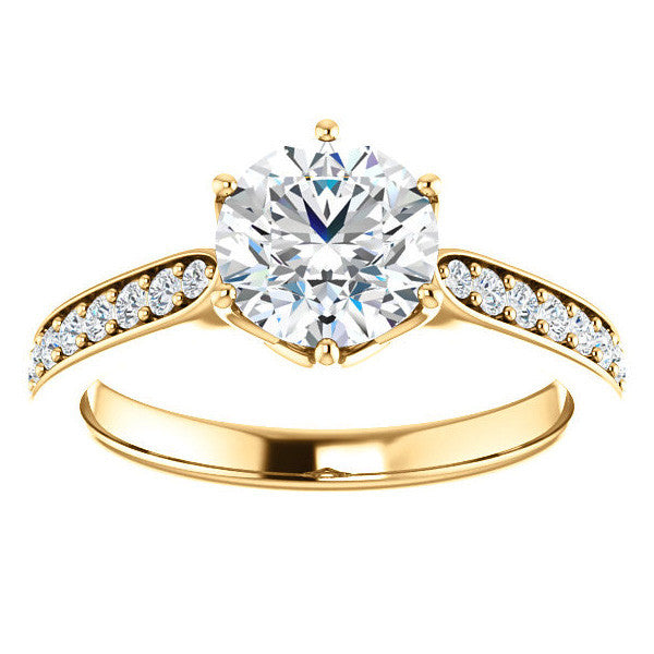 Round Brilliant Engagement Ring with Pave set Side Stones