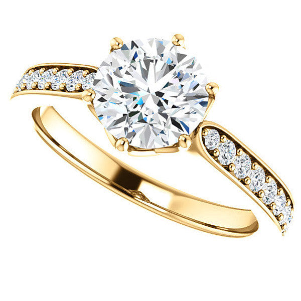 Round Brilliant Engagement Ring with Pave set Side Stones