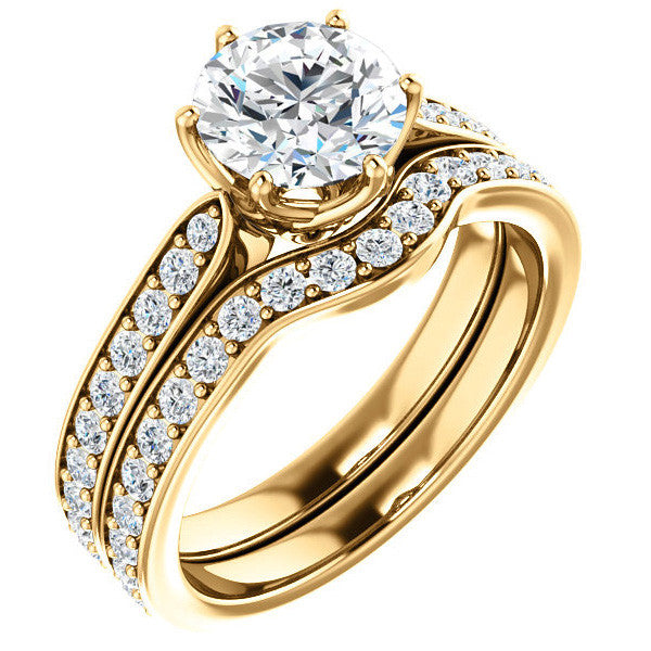 Round Brilliant Engagement Ring with Pave set Side Stones