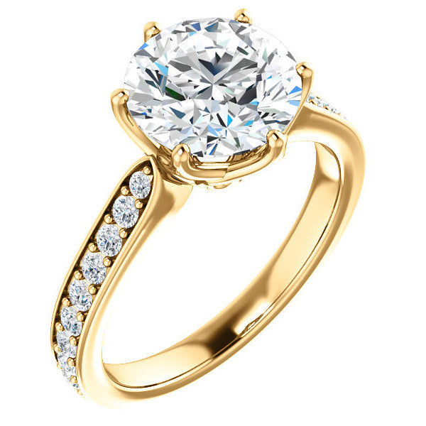 Round Brilliant Engagement Ring with Pave set Side Stones