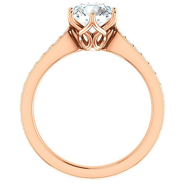 Round Brilliant Engagement Ring with Pave set Side Stones