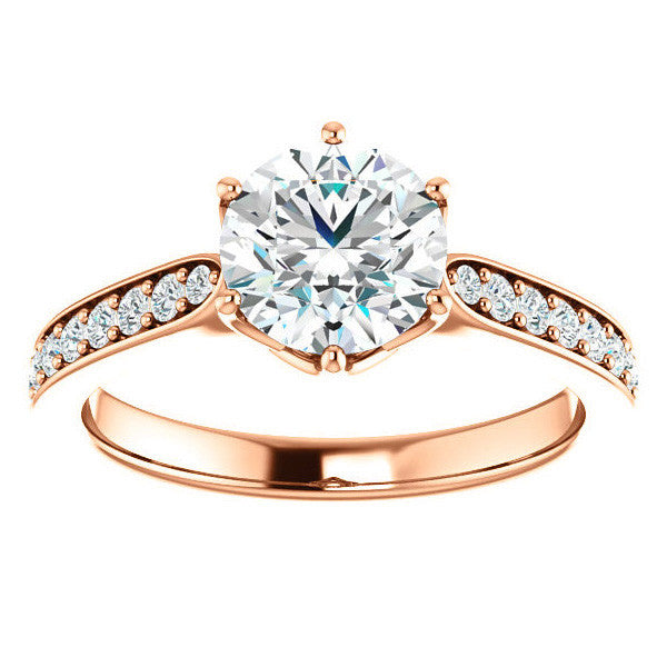 Round Brilliant Engagement Ring with Pave set Side Stones