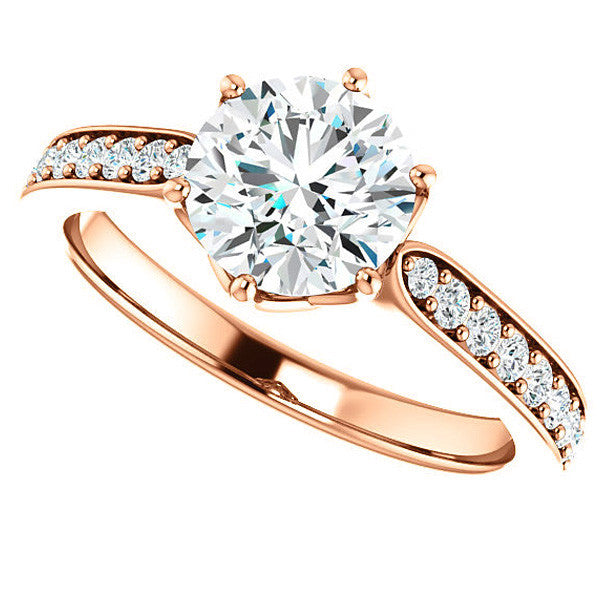 Round Brilliant Engagement Ring with Pave set Side Stones