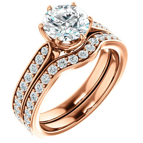 Round Brilliant Engagement Ring with Pave set Side Stones