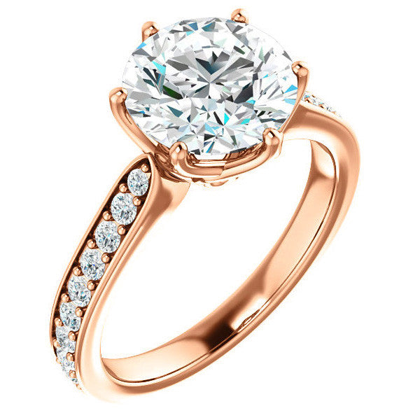 Round Brilliant Engagement Ring with Pave set Side Stones