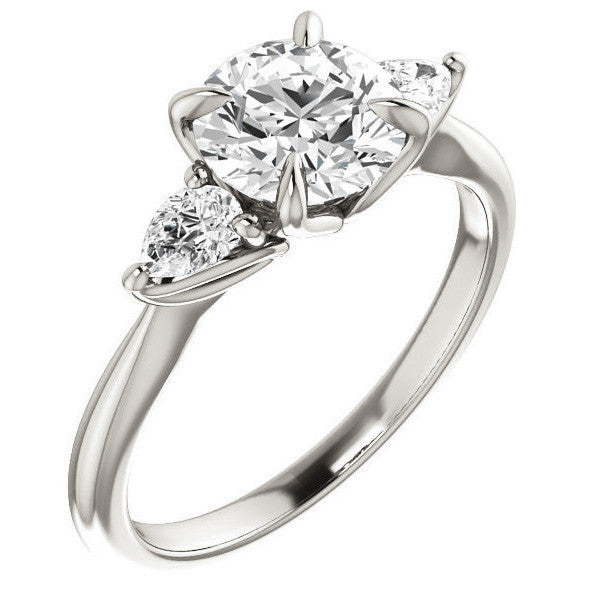 Round Brilliant and Pear Moissanite Engagement Ring