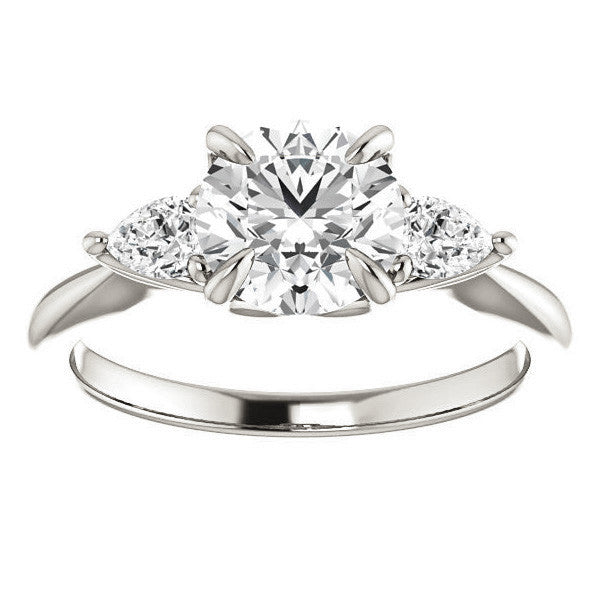 Round Brilliant and Pear Moissanite Engagement Ring