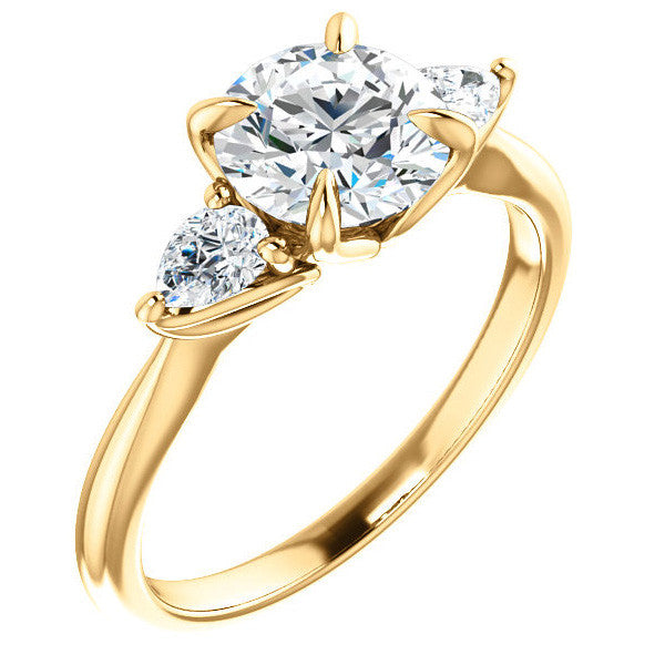 Round Brilliant and Pear Moissanite Engagement Ring