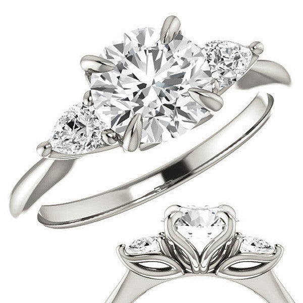 Round Brilliant and Pear Moissanite Engagement Ring