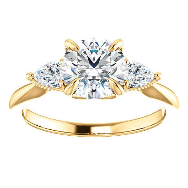 Round Brilliant and Pear Moissanite Engagement Ring