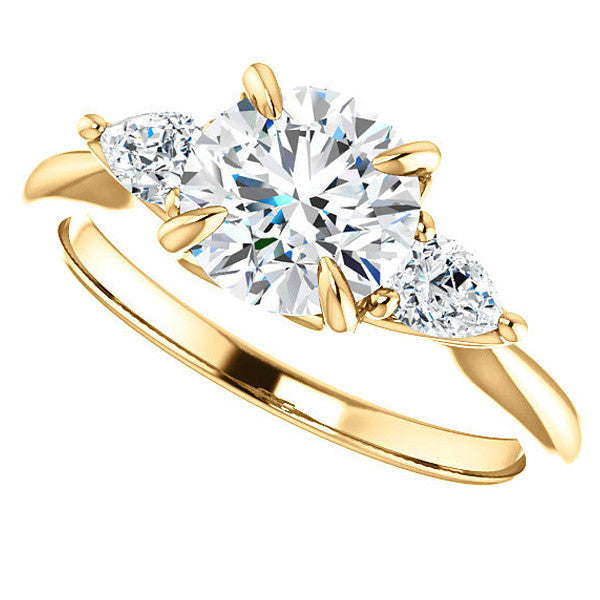 Round Brilliant and Pear Moissanite Engagement Ring