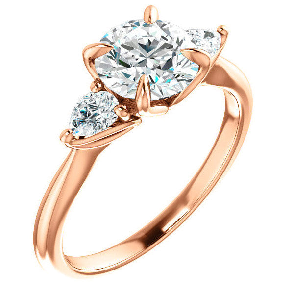 Round Brilliant and Pear Moissanite Engagement Ring