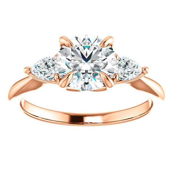 Round Brilliant and Pear Moissanite Engagement Ring