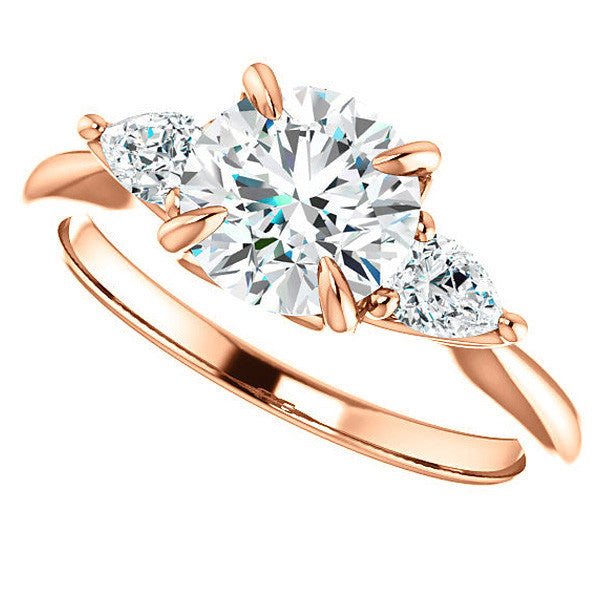 Round Brilliant and Pear Moissanite Engagement Ring