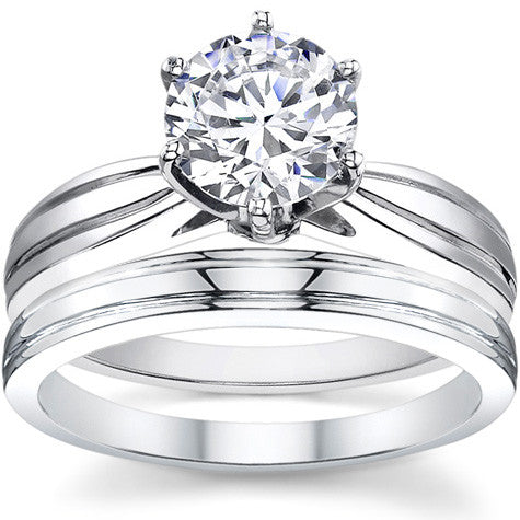 Grooved Cathedral Moissanite Solitaire Ring