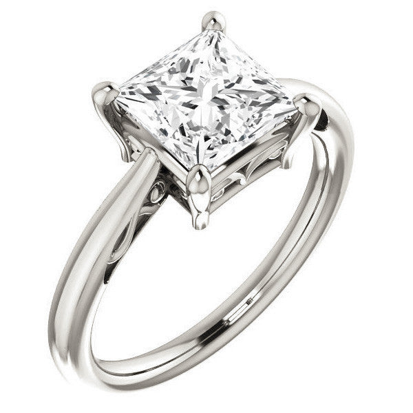 Princess cut Scroll Solitaire Ring