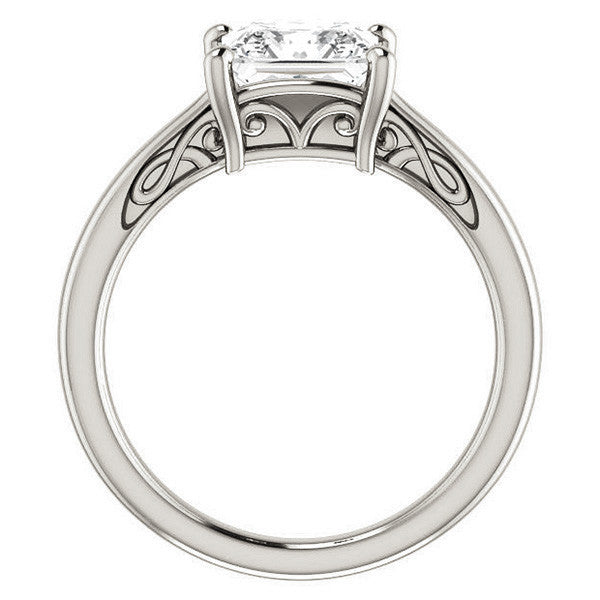 Princess cut Scroll Solitaire Ring