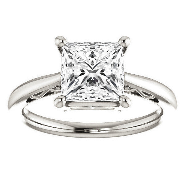 Princess cut Scroll Solitaire Ring