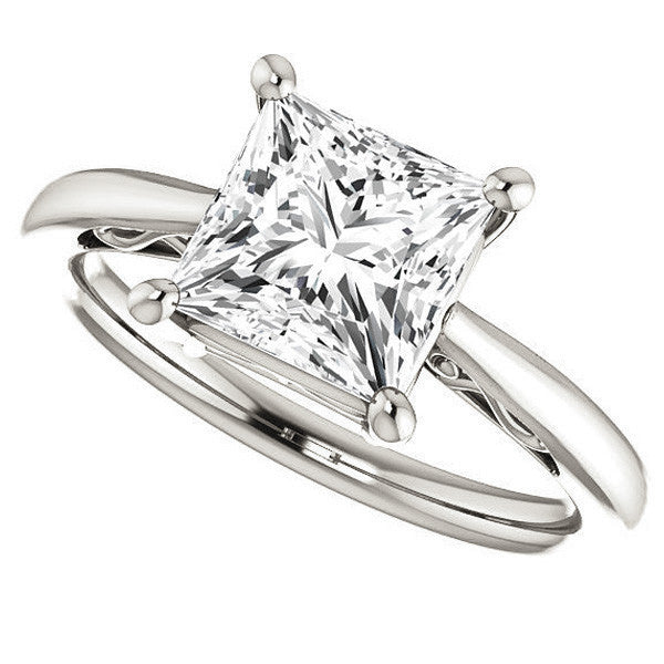 Princess cut Scroll Solitaire Ring