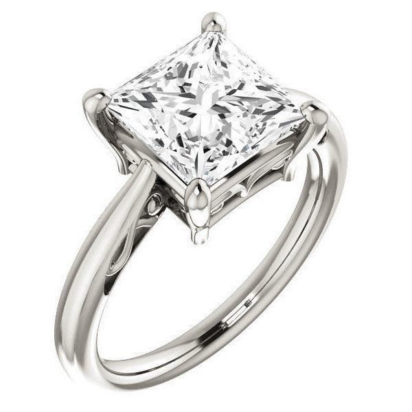 Princess cut Scroll Solitaire Ring