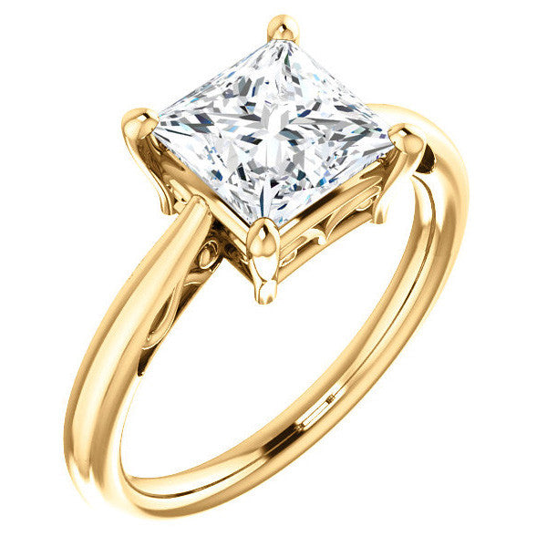 Princess cut Scroll Solitaire Ring