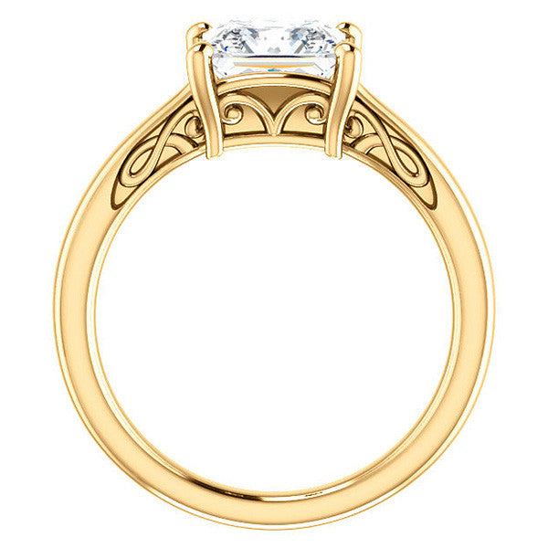 Princess cut Scroll Solitaire Ring