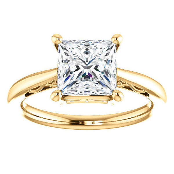 Princess cut Scroll Solitaire Ring