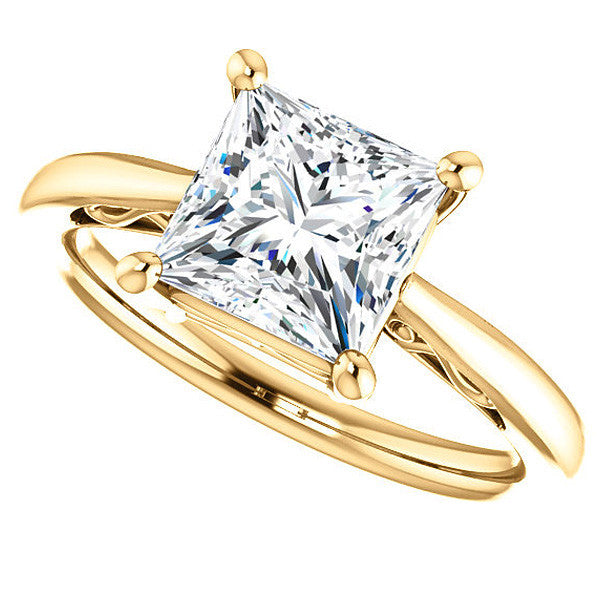 Princess cut Scroll Solitaire Ring