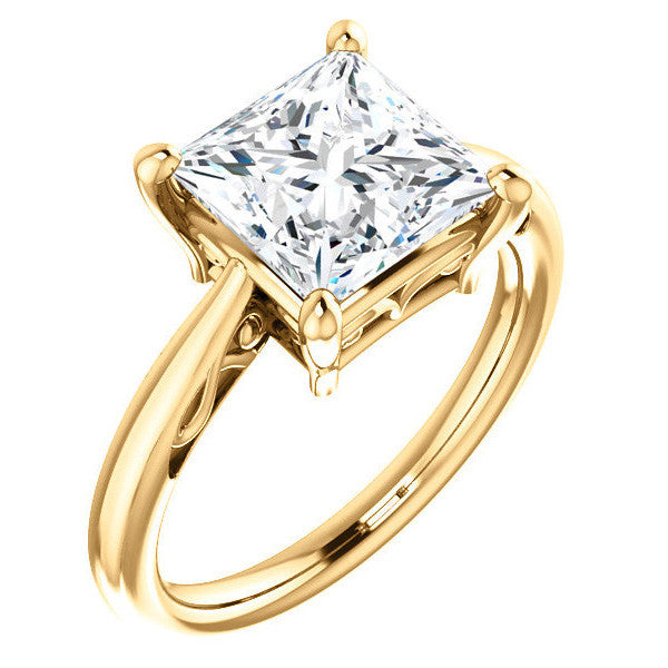 Princess cut Scroll Solitaire Ring