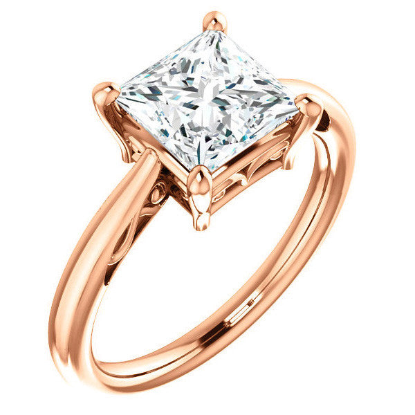 Princess cut Scroll Solitaire Ring