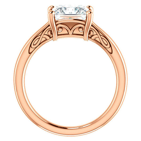 Princess cut Scroll Solitaire Ring