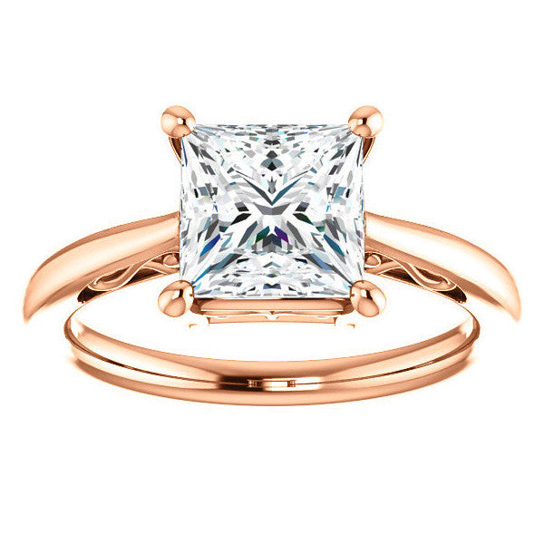 Princess cut Scroll Solitaire Ring
