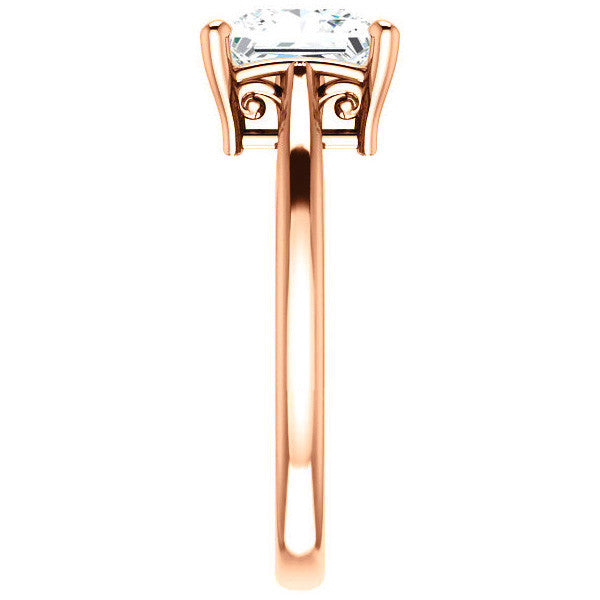 Princess cut Scroll Solitaire Ring