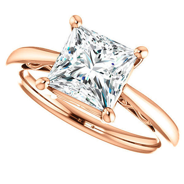 Princess cut Scroll Solitaire Ring