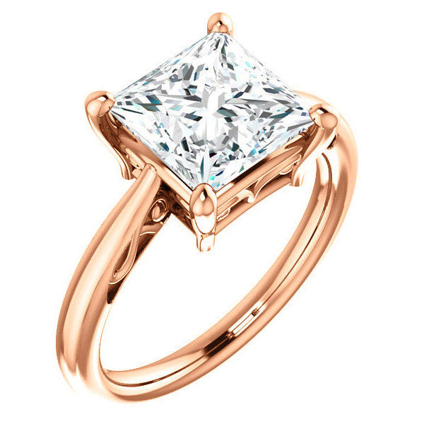Princess cut Scroll Solitaire Ring