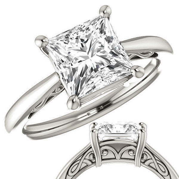 Princess cut Scroll Solitaire Ring
