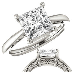 Princess cut Scroll Solitaire Ring