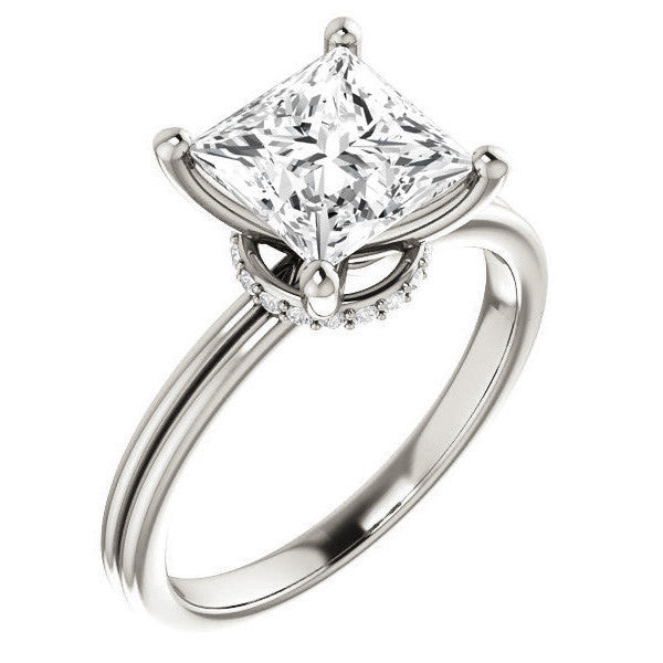 Princess Moissanite & Diamond Encircled Solitaire Ring