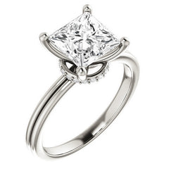 Princess Moissanite & Diamond Encircled Solitaire Ring
