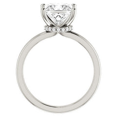 Princess Moissanite & Diamond Encircled Solitaire Ring